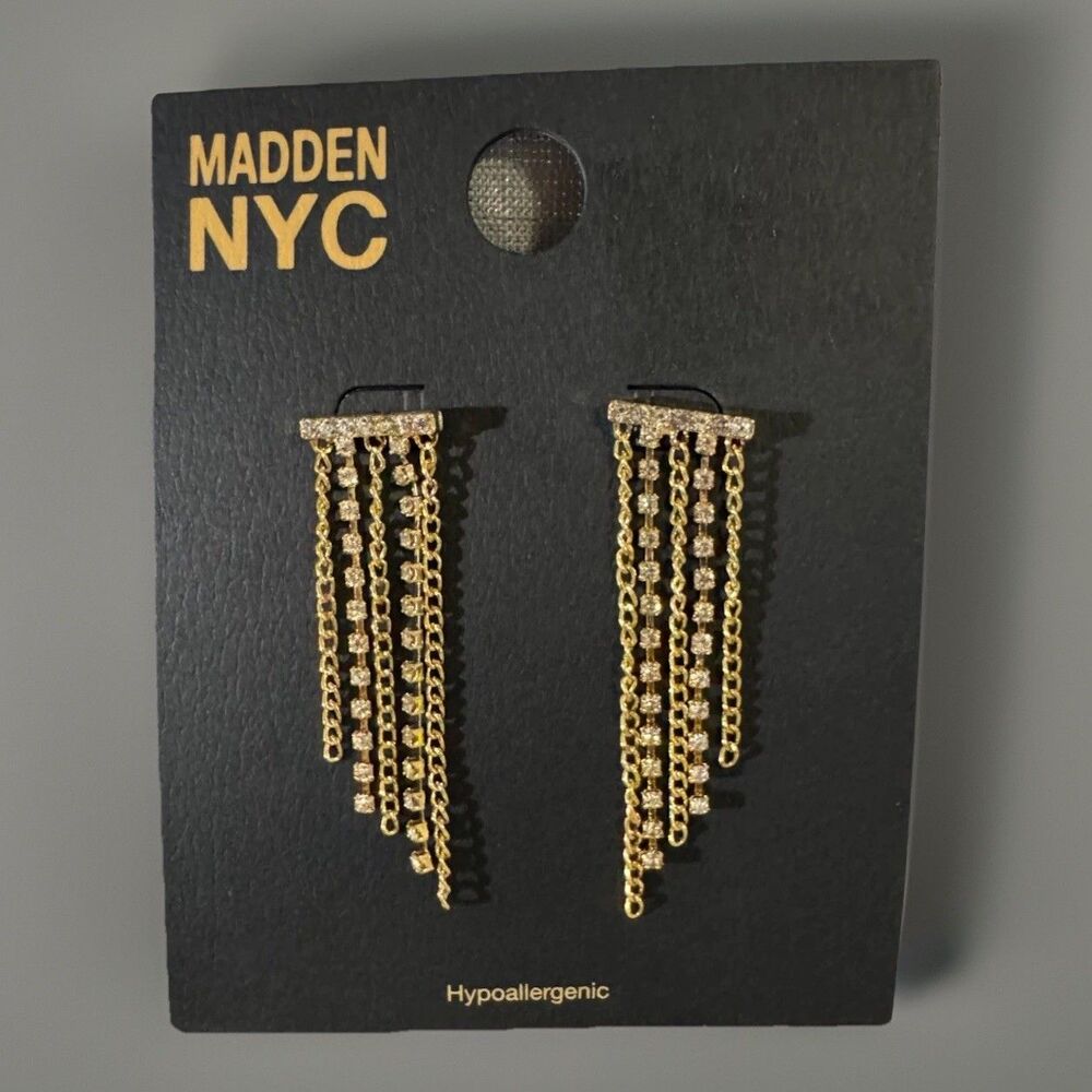 Madden NYC Women's Gold Tone Western Rhinestone Fringe Chandelier Earrings